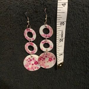 Pink/ white flower print earrings